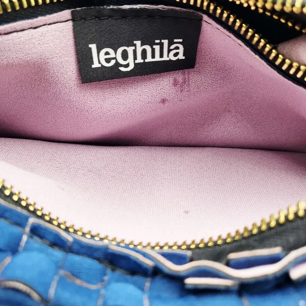 Leghila Blue Woven Neoprene Clutch Handbag Purse Multicompartment Made in Italy
